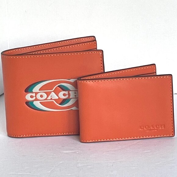 Coach CH084 3 In 1 Wallet Coach Stamp Mens Refined Calf Leather Bright Orange - Picture 1 of 9